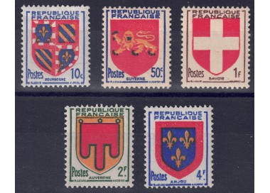FRANCE 1949 Coats of Arms of French Provinces (4th series) 5v MNH**