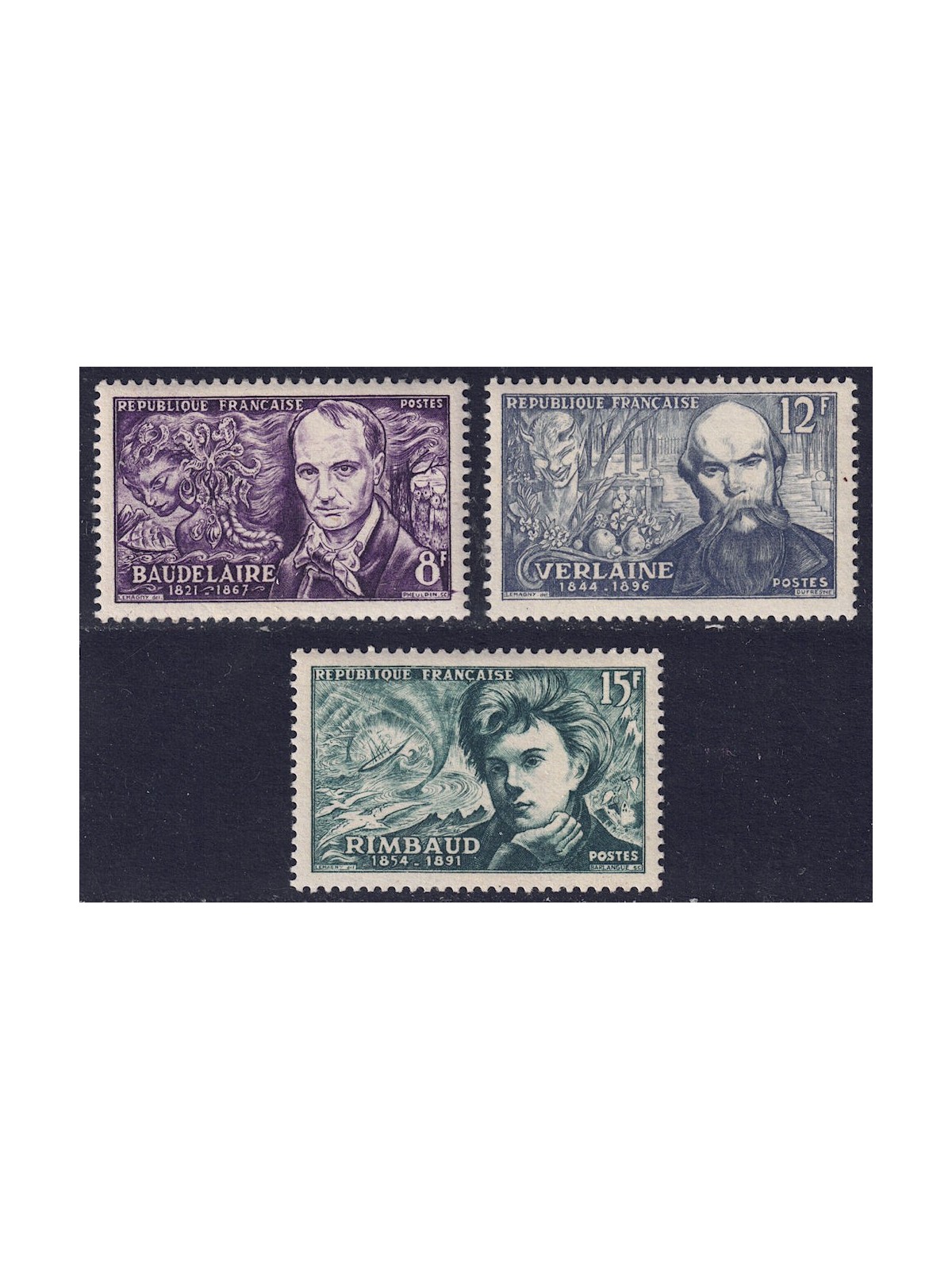 FRANCE 1951 Symbolist poets 3v MNH**