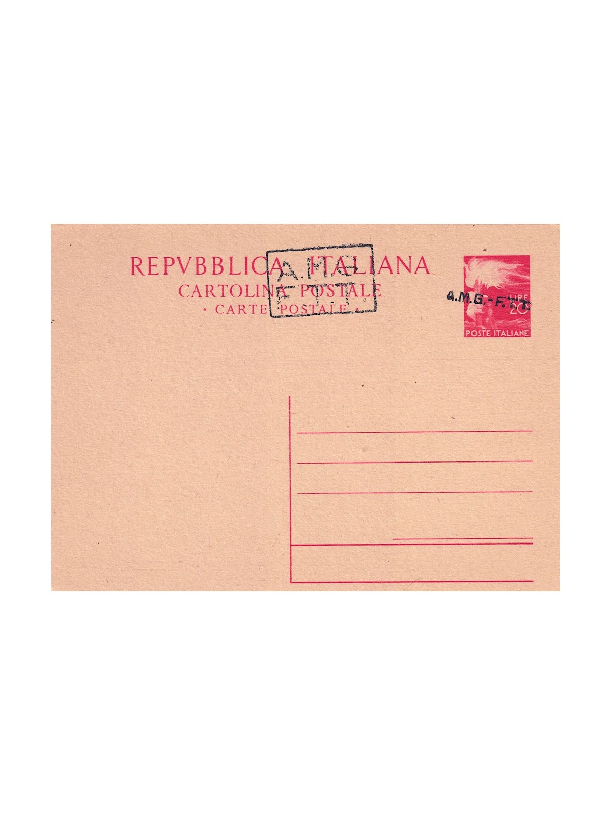 TRIESTE A 1947 (Democratica) Cartolina Postale £ 20 Rosso (C5A)