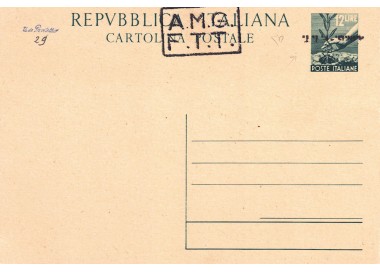 TRIESTE A 1947 (Democratica) Cartolina Postale £ 12 Verde (C3B) soprast. capov.
