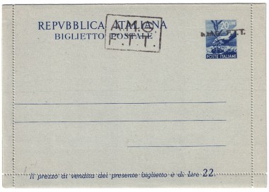 TRIESTE A 1947 (Democratica) Biglietto Postale £ 20 Blu (B2A)