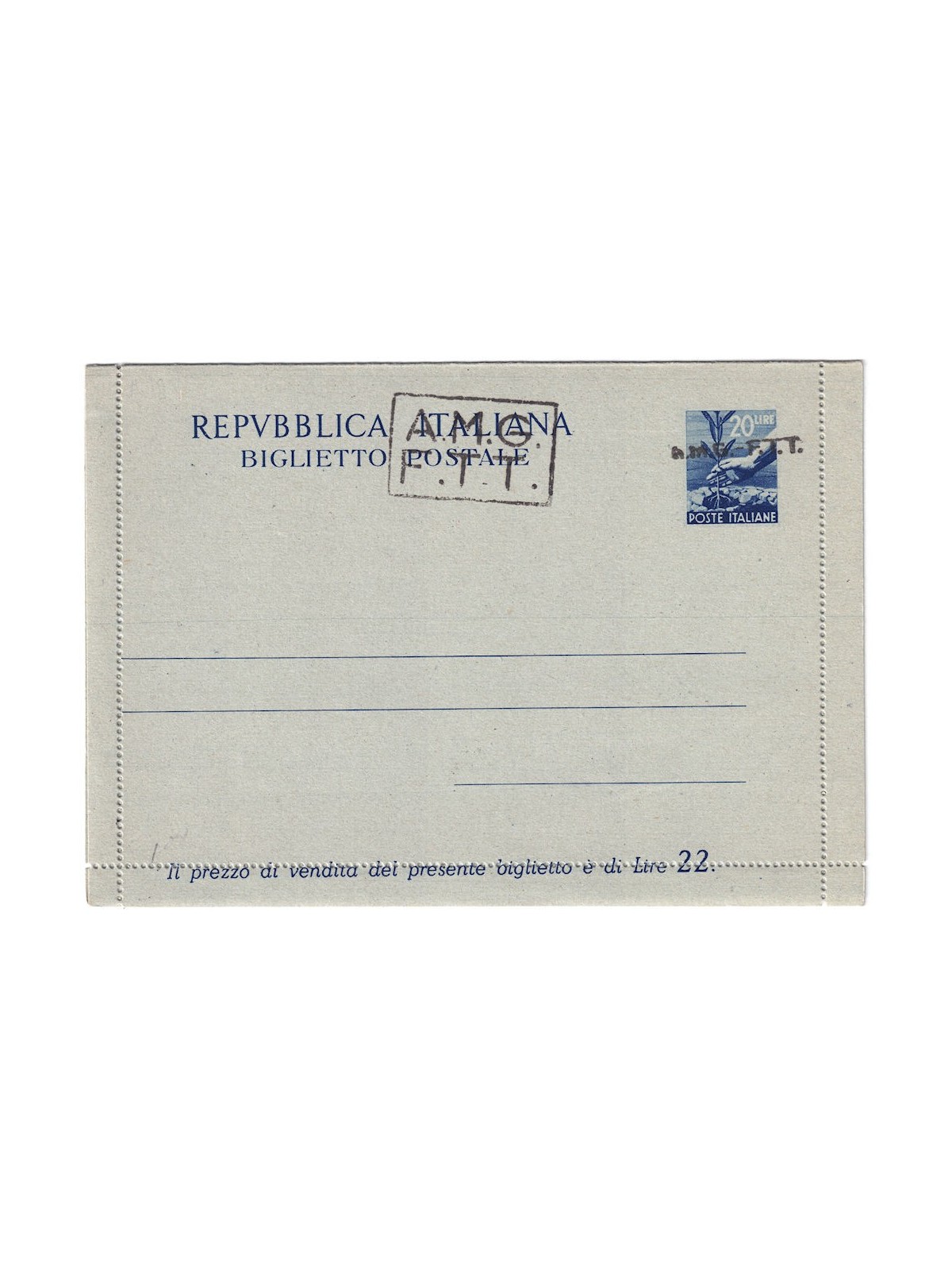 TRIESTE A 1947 (Democratica) Biglietto Postale £ 20 Blu (B2A)