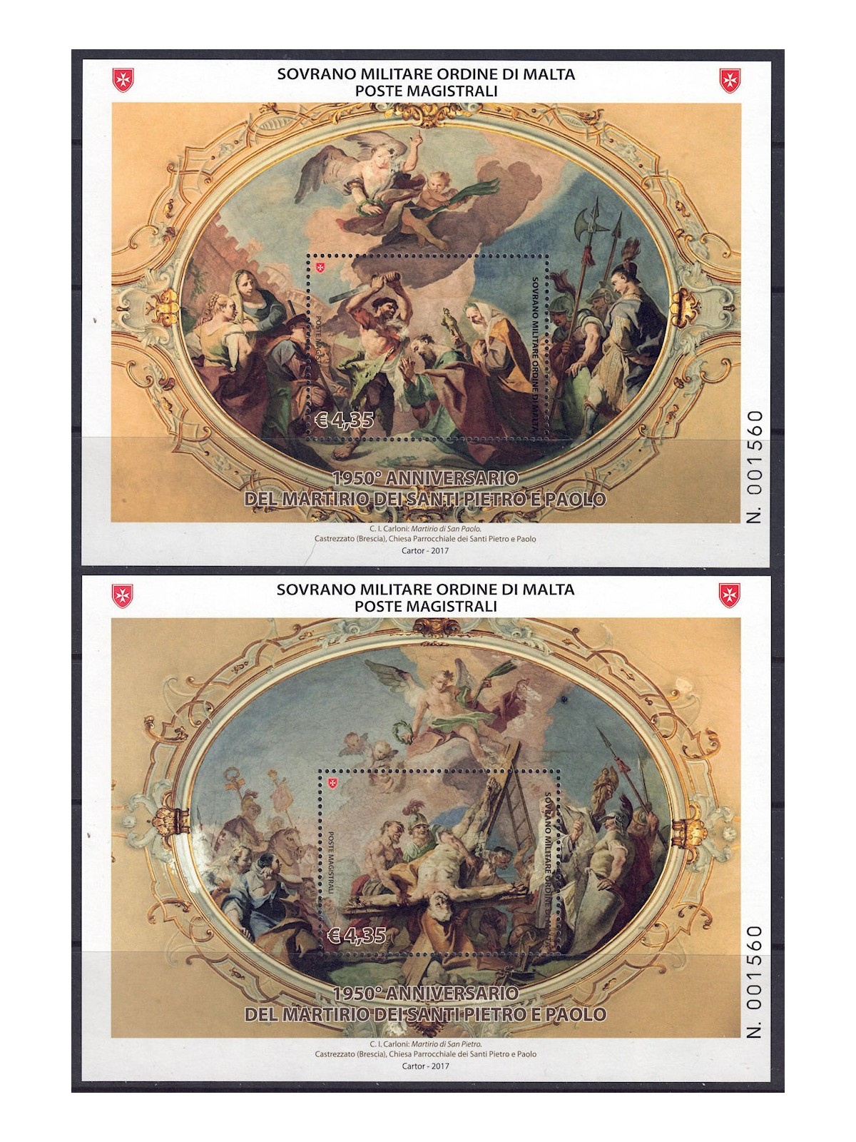 SMOM 2017 Martirio dei Santi Pietro e Paolo 2 BF MNH**