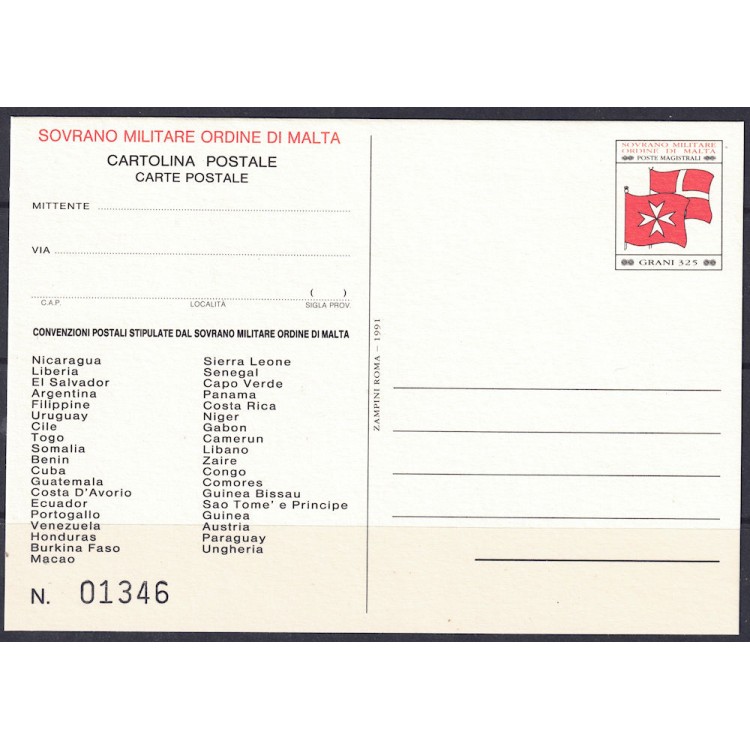SMOM 1991 Flags of the Order, New Postcard