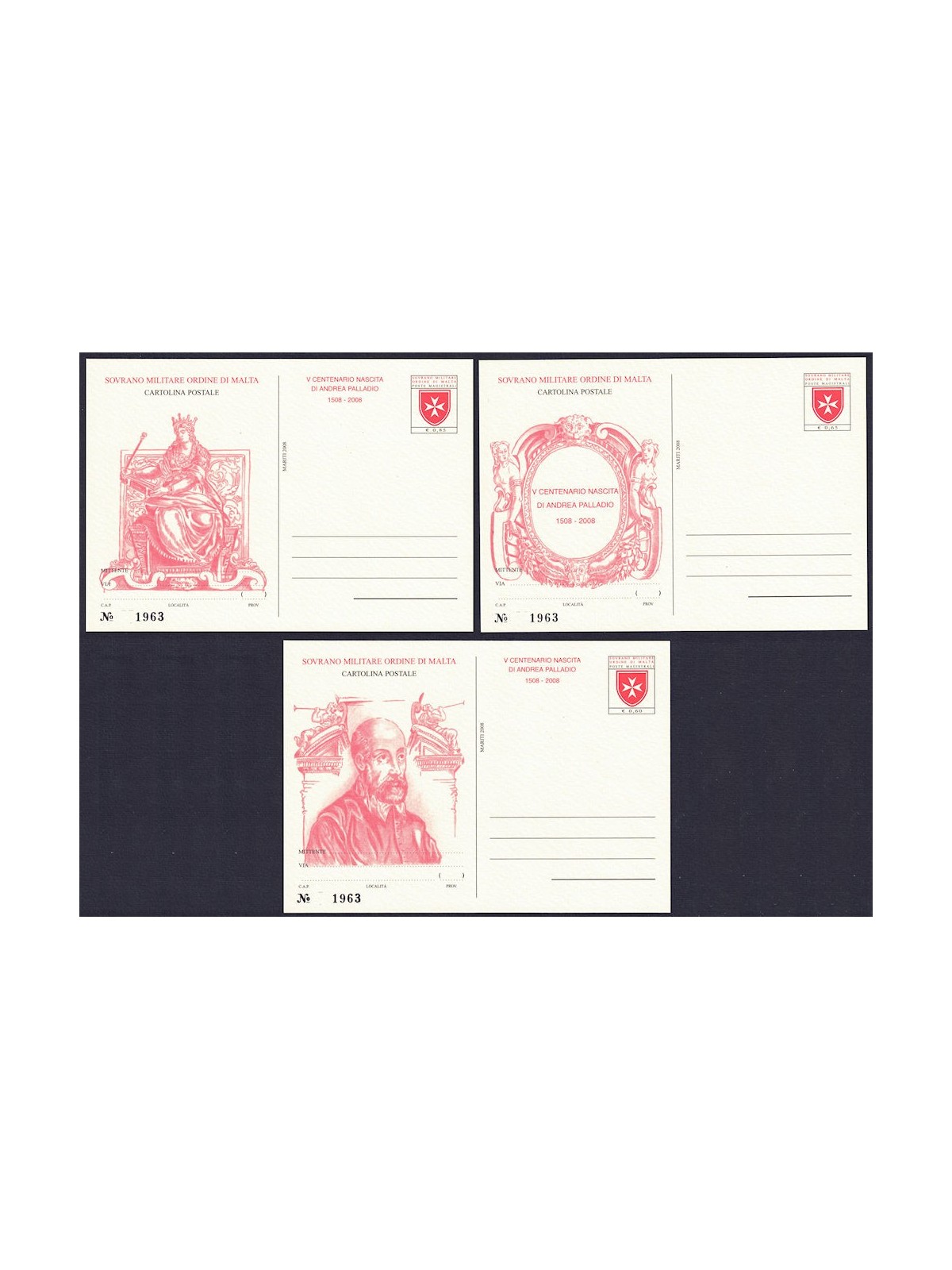 SMOM 2008 Andrea Palladio, 3 new postcards