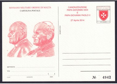 SMOM 2014 Canonizzazione Papi, Cartolina Postale nuova