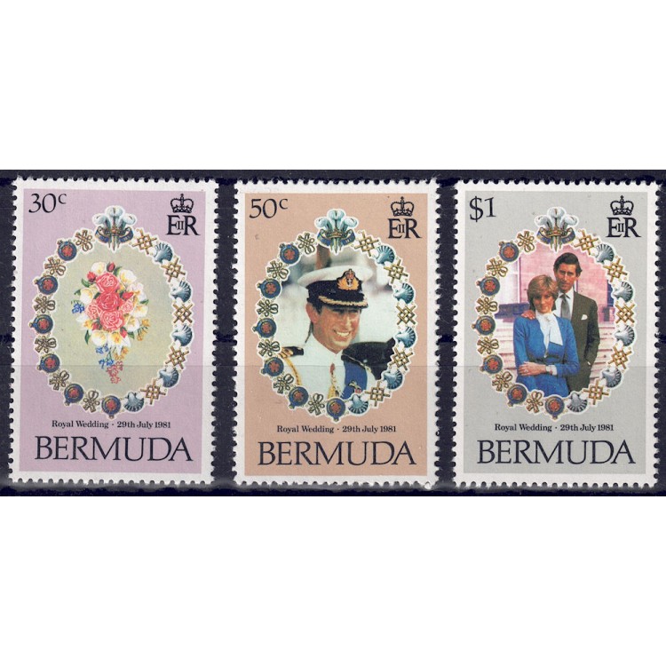 BERMUDA 1981 Charles and Diana 3v MNH**