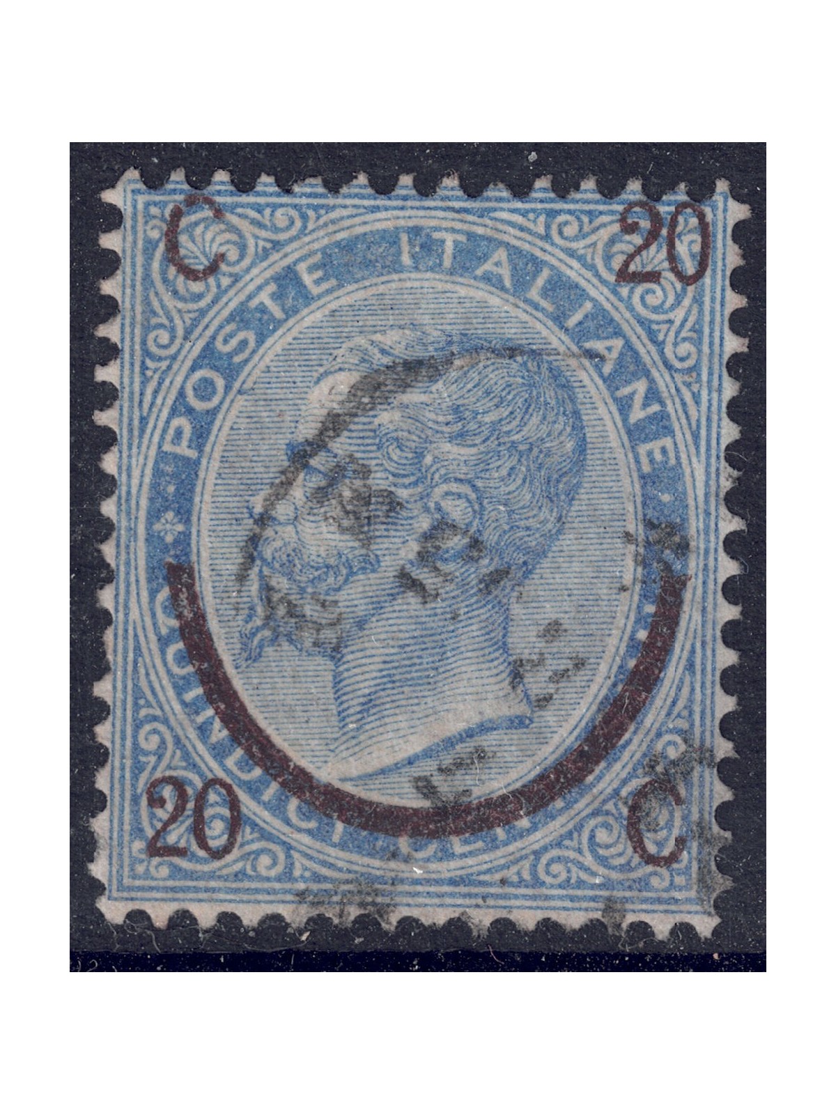 ITALIA REGNO 1865 Provvisorio 20c su 15c 3° tipo us