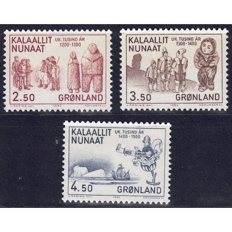 GREENLAND 1983 History of Greenland (4th series) 3v MNH**