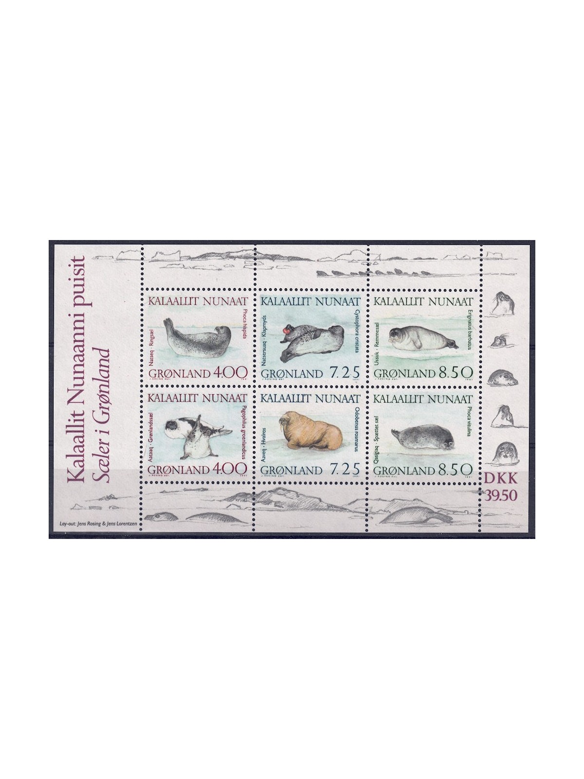 GREENLAND 1991 Marine fauna (seals) s/s MNH**