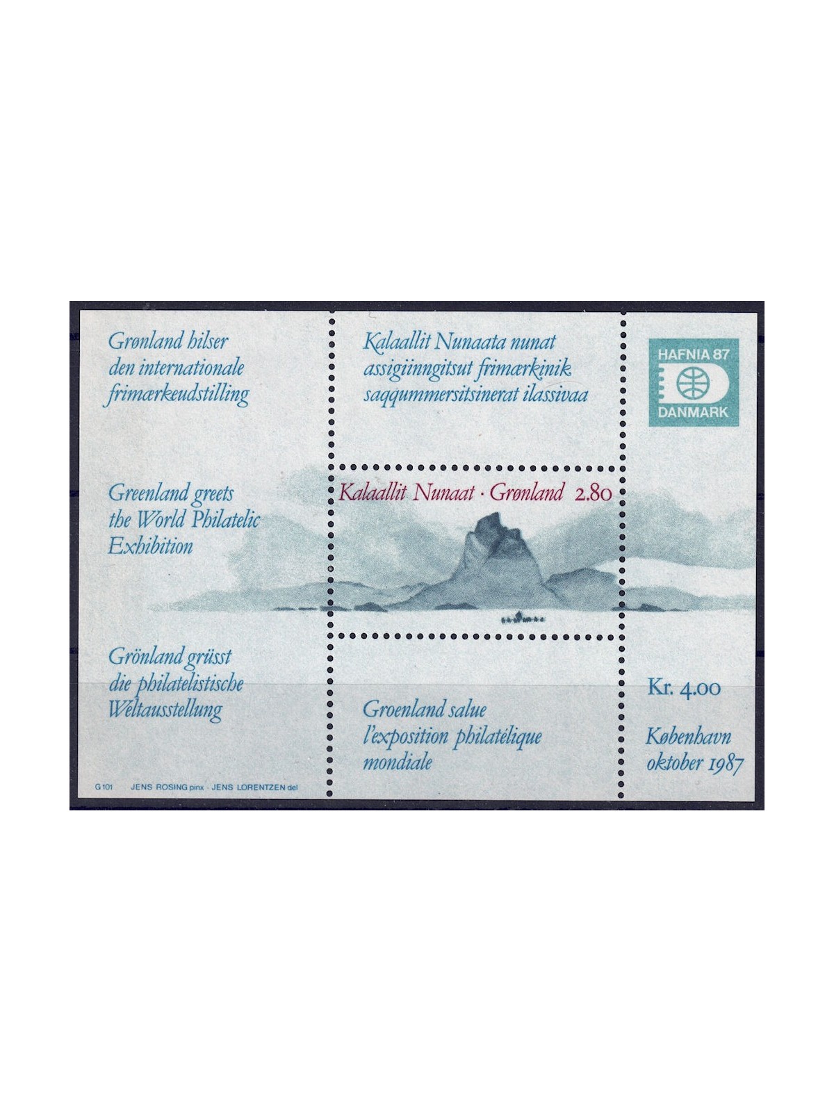 GREENLAND 1987 Philatelic Exhibition (mountains) s/s MNH**
