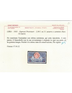COLONIE LIBIA 1927-36 Espresso 2,5₤ su 2₤ azzurro e carminio MNH** ©