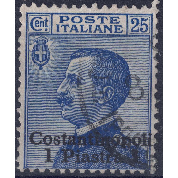 LEVANT (CONSTANTINOPLE) 1909-11 Effigy 1 piastre on 25c blue us