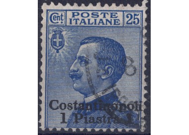 LEVANTE (COSTANTINOPOLI) 1909-11 Effigie 1 piastra su 25c azzurro us