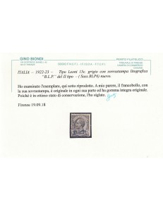 ITALIA REGNO 1922-23 BLP 15c grigio MNH** ©