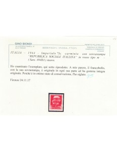 ITALIA RSI 1944 Varietà 75c Imperiale (scambi soprast. testo) MNH