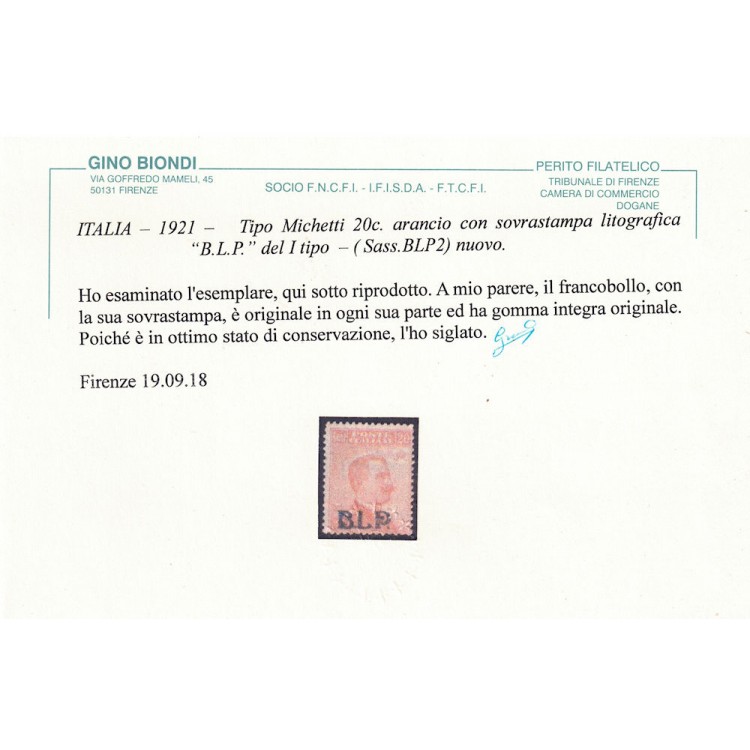 ITALIA REGNO 1920-23 BLP 20c arancio MNH