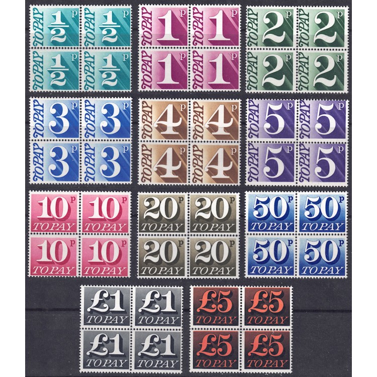 GREAT BRITAIN 1970-73 Postage due 11v in block of four MNH**