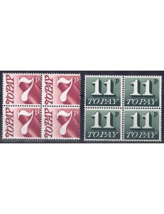 GRAN BRETAGNA 1974-75 Segnatasse 2v in quartina MNH**