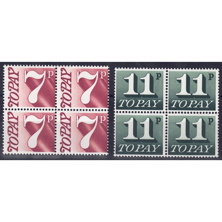 GREAT BRITAIN 1974-75 Postage Due 2v in block of four MNH**