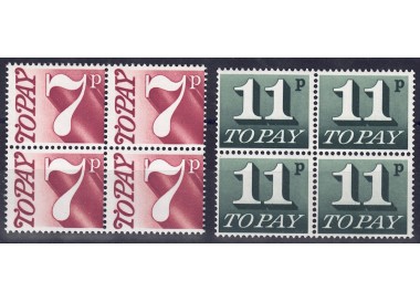 GREAT BRITAIN 1974-75 Postage Due 2v in block of four MNH**