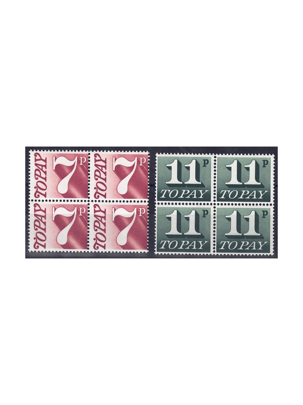 GREAT BRITAIN 1974-75 Postage Due 2v in block of four MNH**