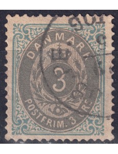 DENMARK 1875 Cipher and coat of arms (3ø blue and grey) us