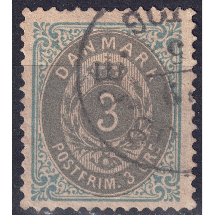 DENMARK 1875 Cipher and coat of arms (3ø blue and grey) us