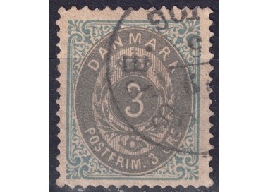 DANIMARCA 1875 Cifra e stemma (3ø azzurro e grigio) us