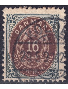 DENMARK 1875 Cipher and coat of arms (16ø grey and brown) us