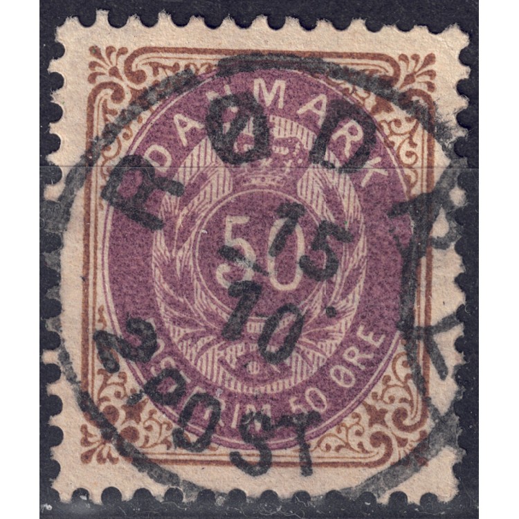 DENMARK 1875 Cipher and coat of arms (50ø bistre and purple) us