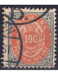 DENMARK 1875 Cipher and coat of arms (100ø grey and ochre) us