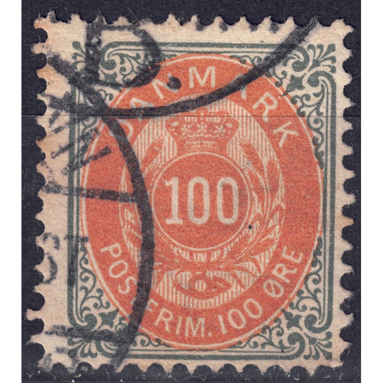 DENMARK 1875 Cipher and coat of arms (100ø grey and ochre) us