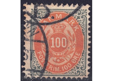DANIMARCA 1875 Cifra e stemma (100ø grigio e ocra) us