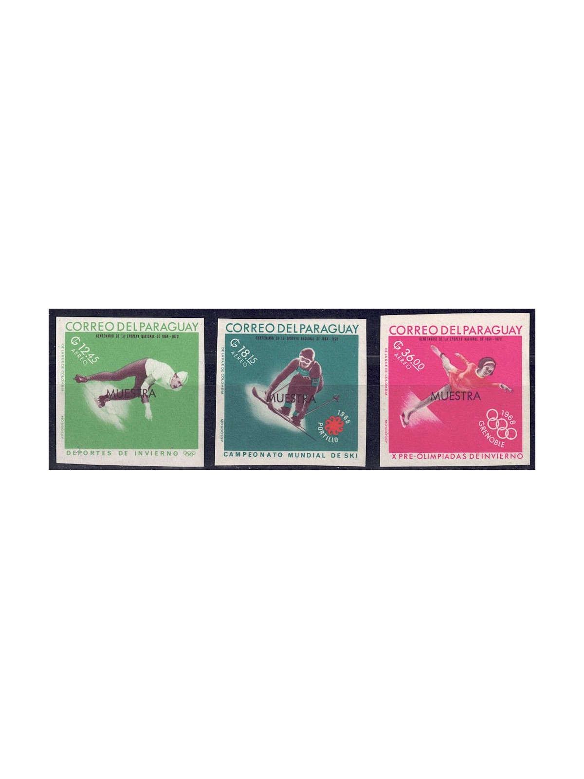 PARAGUAY 1967 Olympic Games (airmail essays imperf.) 3v MNH**