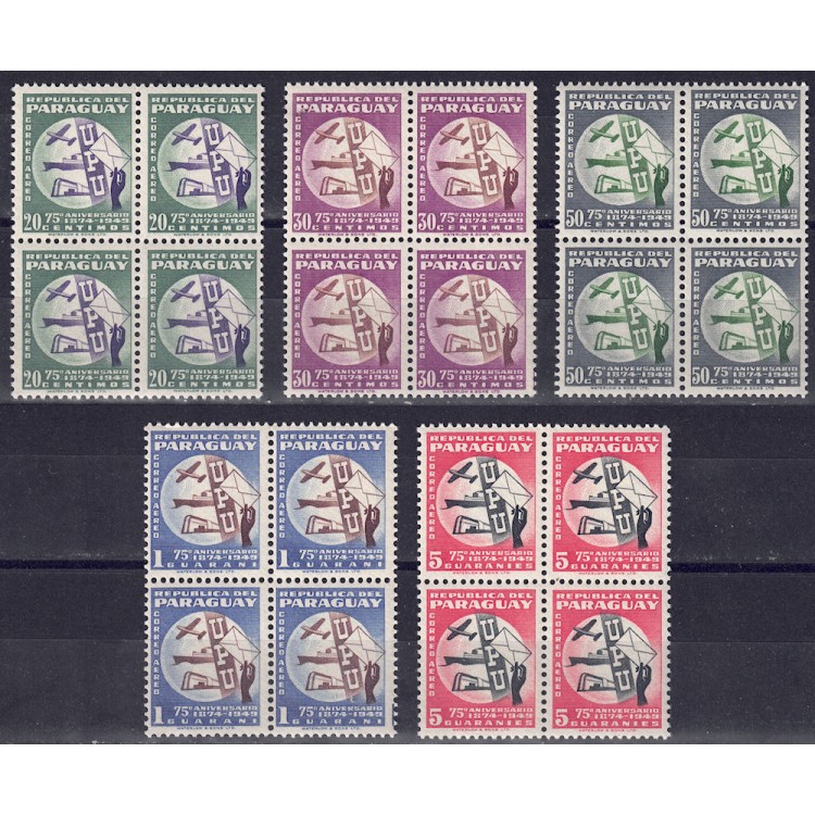 PARAGUAY 1950 Anniversary UPU (in block of four) 5v MNH**