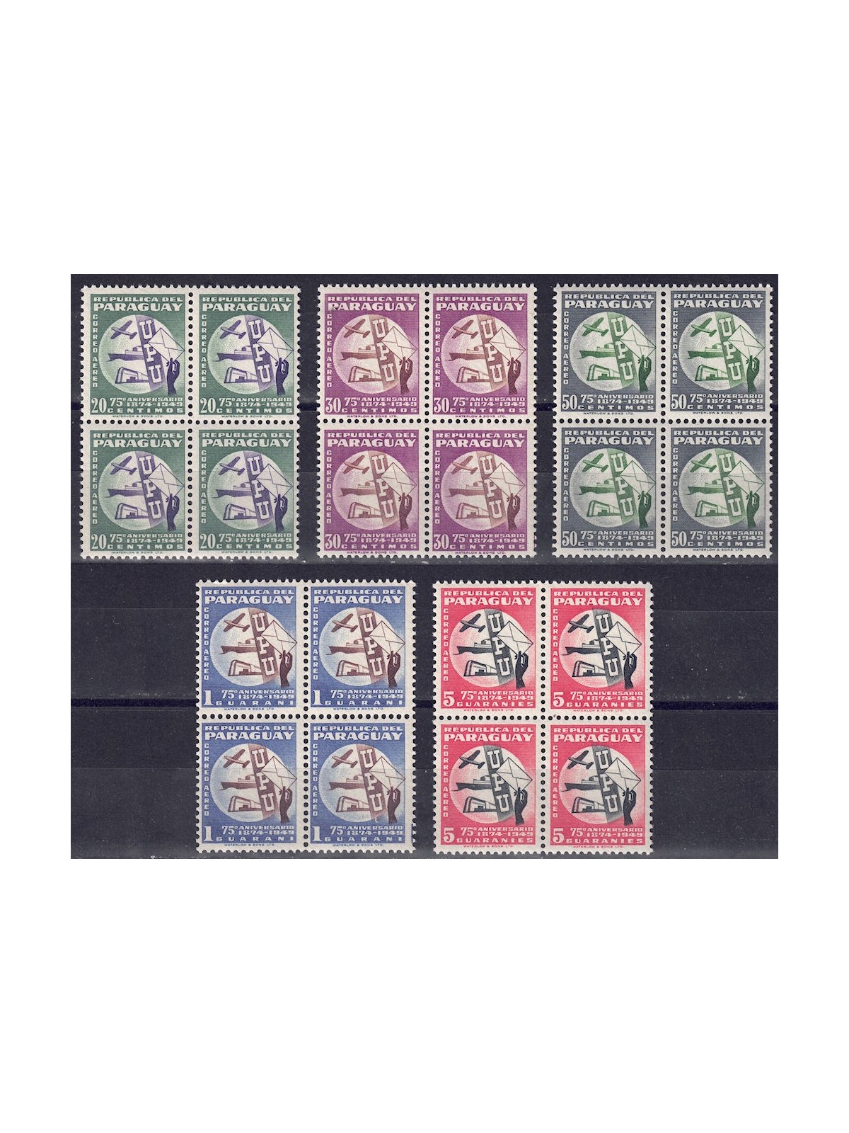 PARAGUAY 1950 Anniversary UPU (in block of four) 5v MNH**