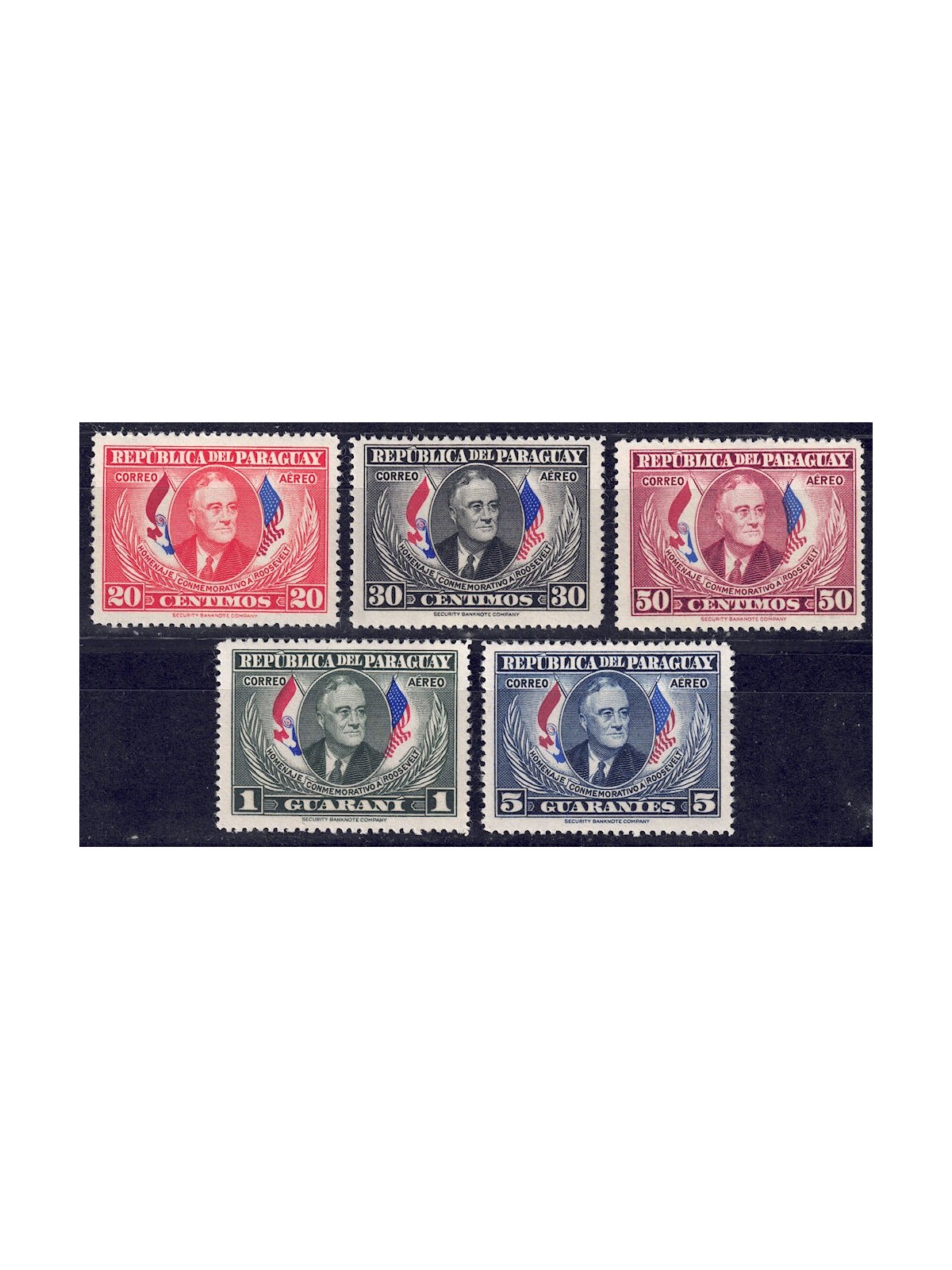 PARAGUAY 1950 Anniversary Roosevelt 5v MNH**