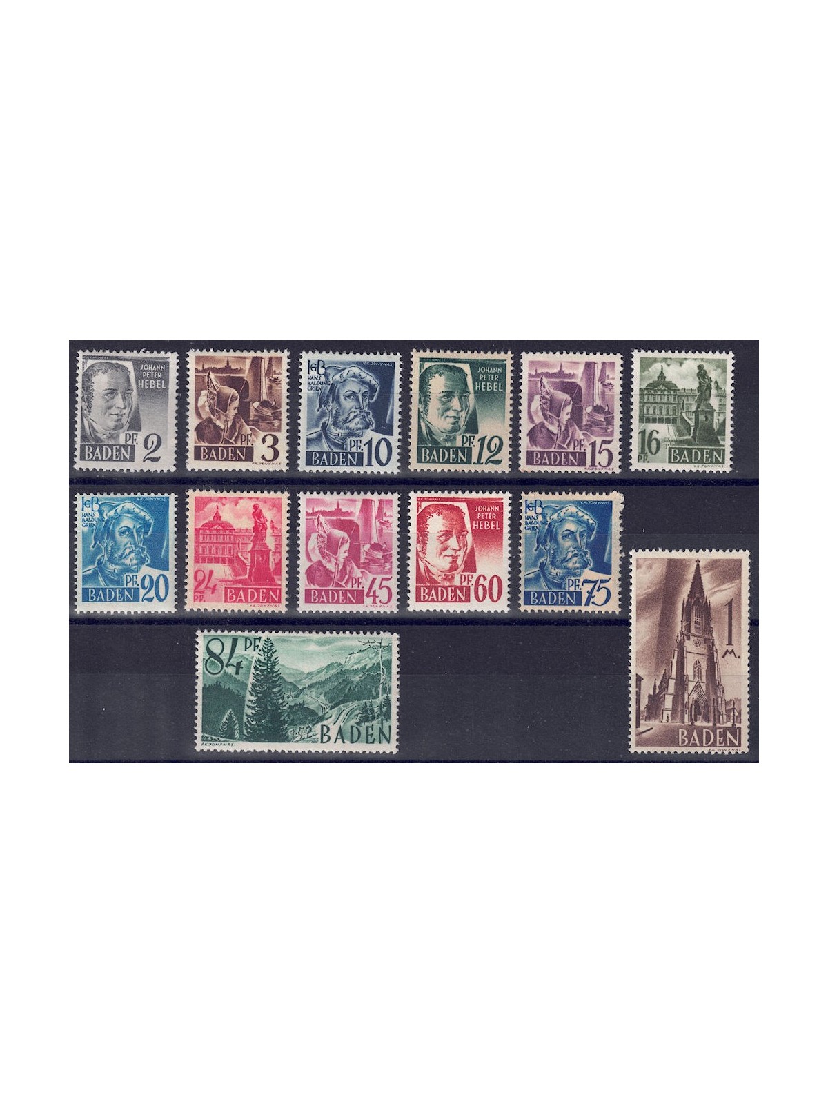 BADEN (OCC. FRANCESE) 1947-48 Personalità e vedute 13v MH*