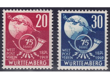 WURTTEMBERG (OCC. FRANCESE) 1949 Anniversario UPU 2v MNH**