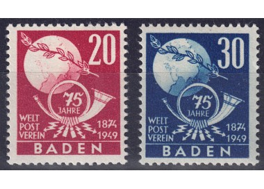 BADEN (OCC. FRANCESE) 1949 Anniversario UPU 2v MNH**