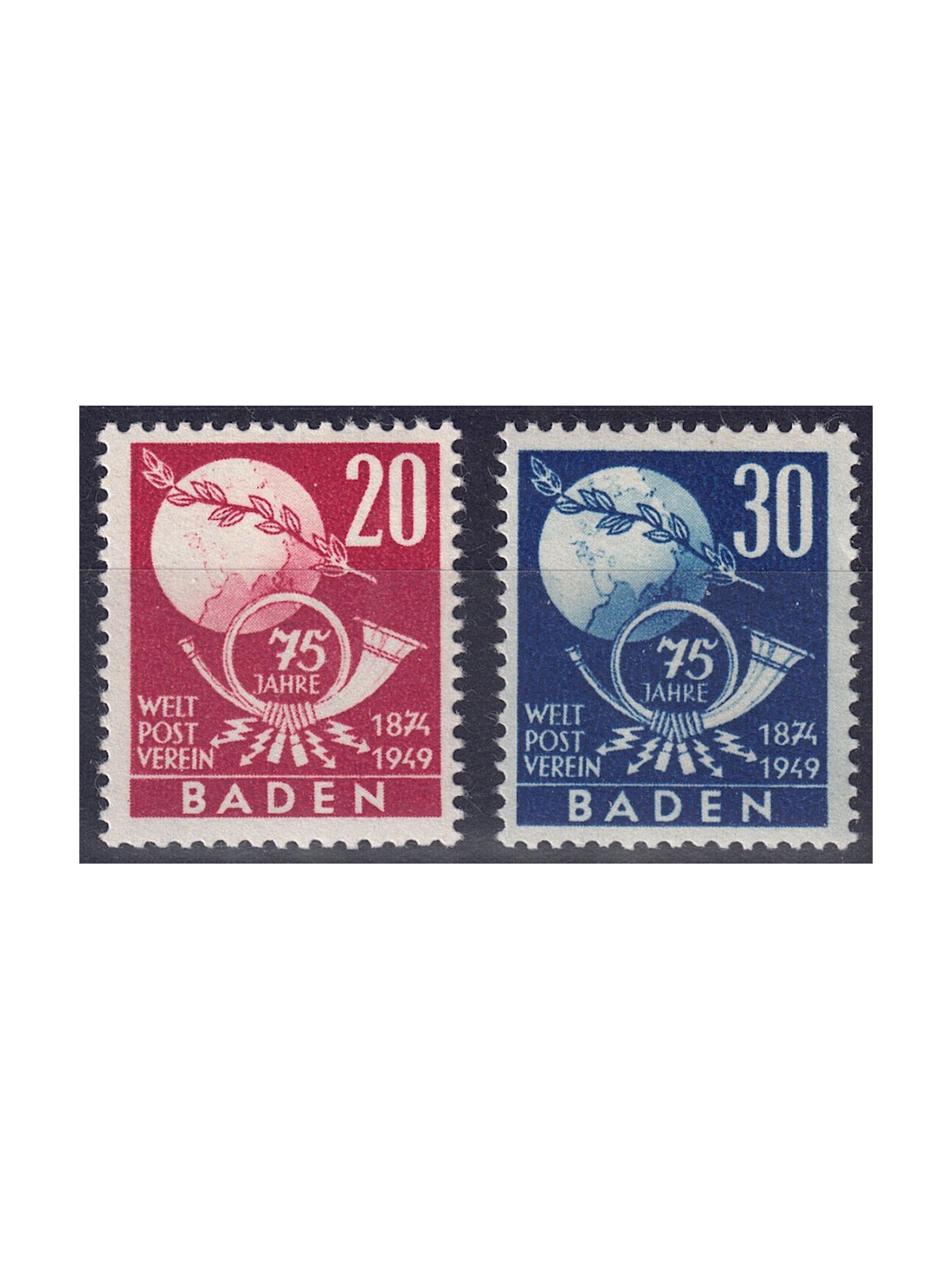 BADEN (FRENCH OCC.) 1949 Anniversary UPU 2v MNH**