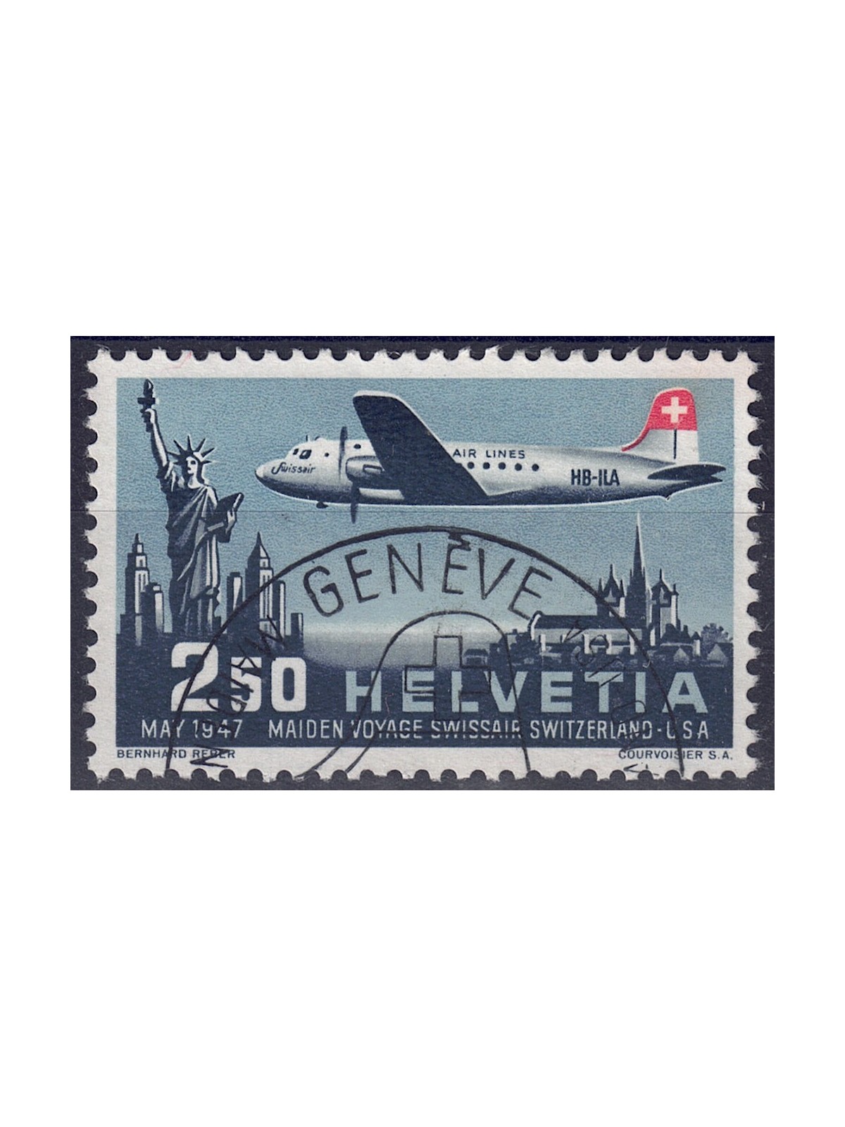SWITZERLAND 1947 Direct line Switzerland-United States (airmail) us