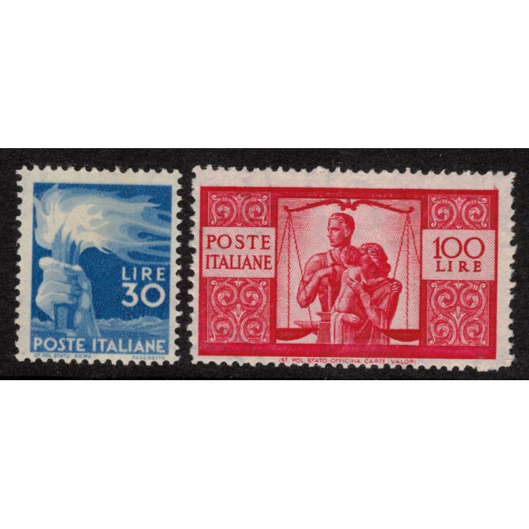 ITALIA 1945-46 30£ + 100£ Democratica 2v MNH** ©
