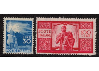 ITALY 1945-46 30£ + 100£ Democratica 2v MNH** ©