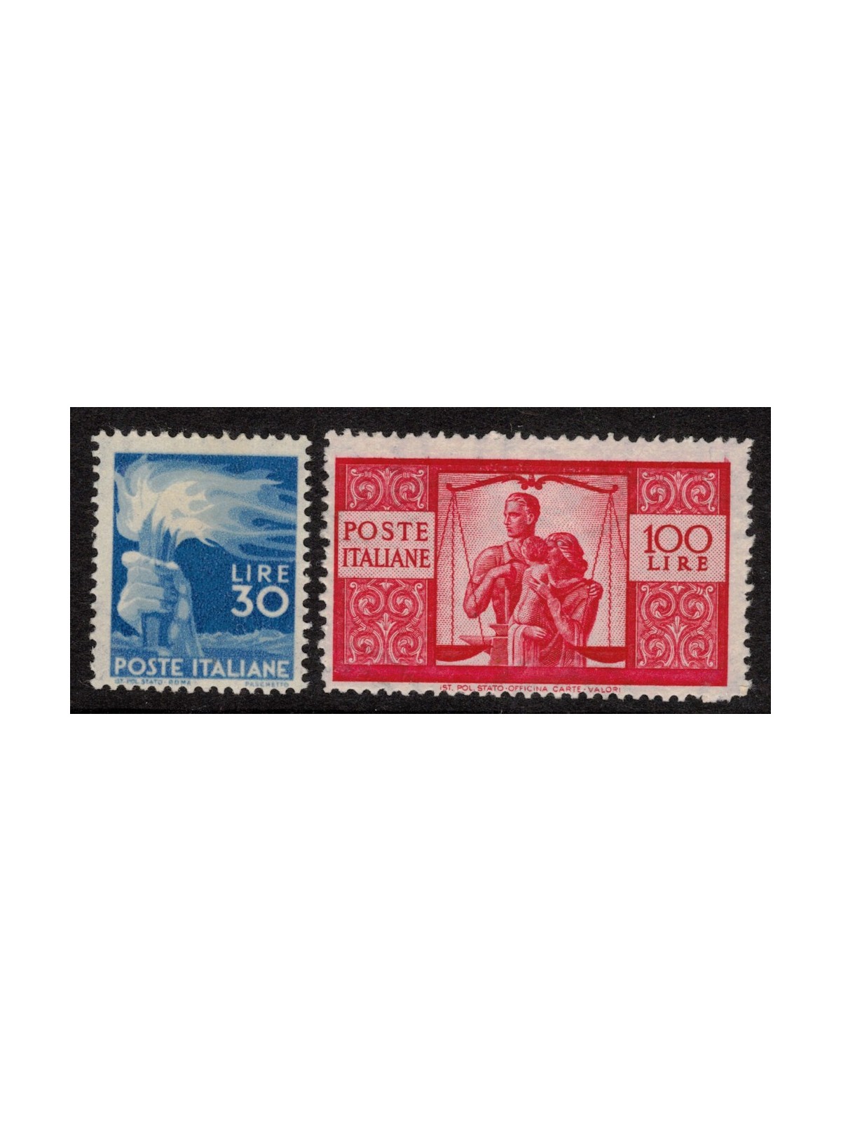 ITALIA 1945-46 30£ + 100£ Democratica 2v MNH** ©