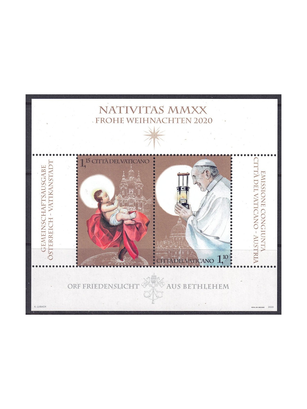 VATICANO 2020 Natale BF MNH**