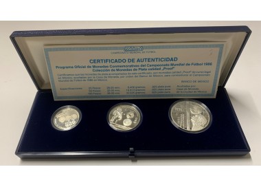 MESSICO 1986 Set Di 3 Monete in argento Campionato Calcio (2° serie)