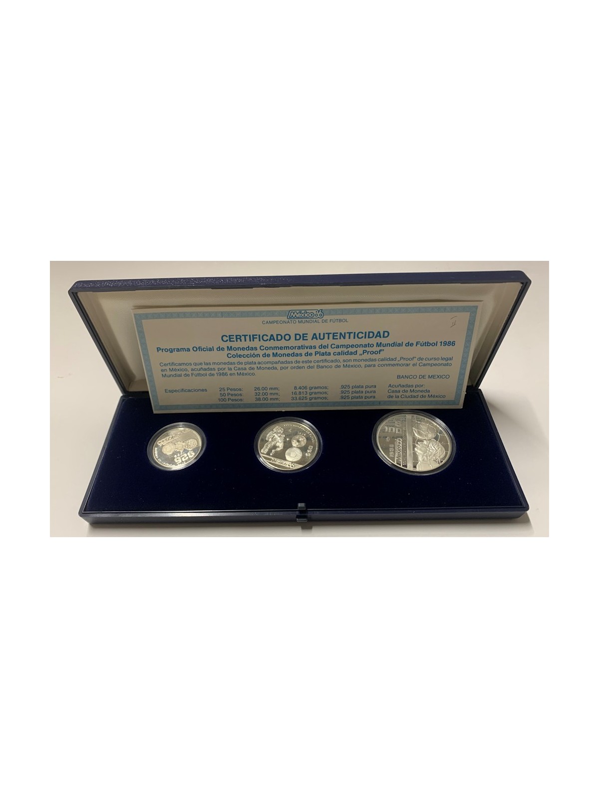 MESSICO 1986 Set Di 3 Monete in argento Campionato Calcio (2° serie)