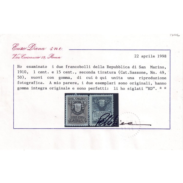 SAN MARINO 1910 Stemma 2v MNH** ©